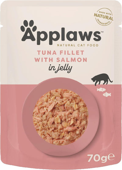 Applaws Tuna Natural Wet Cat Food in Jelly - 70 g pouches, complementary food for adult cats, pack of 16