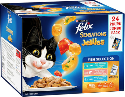 FELIX Adult Sensations Jellies Fish Selection Wet Cat Food 24x85g