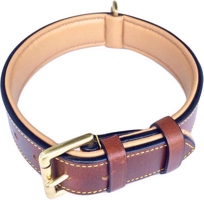 Padded Leather Dog Collar, Large Brown - Genuine Real Leather, 24" Long x 1.5 Wide, Fits Neck Size 18" to 21" Inches