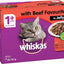 WHISKAS 1+ Years Wet Cat Food with Beef Favourites in Jelly 12 x 85g, 5 Pack (60 Pouches)