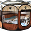 Pet Playpen Dog Tent, 114x114x58cm Foldable Portable Soft Dog Exercise Pen  (Large, Brown)