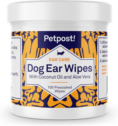 Petpost | Dog Ear Cleaner Wipes - Ultra Soft Cotton Pads in Coconut Oil Aloe Solution - Dog Ear Rinse & Cleanser 100 ct
