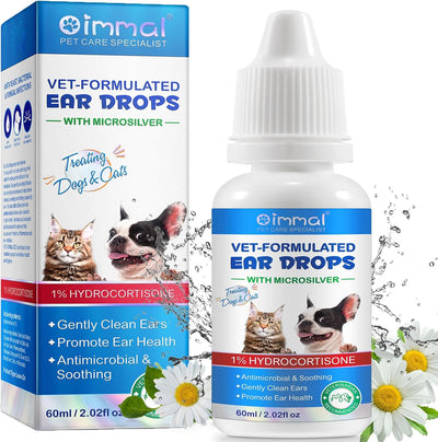 Cat & Dog Ear Infection Treatment Drops, Pets Ear Cleaning Solution Drops with 1% Hydrocortisone Soothing Dog Yeast Infection, Treats Ear Infections, Itchy Ear Relief, Cat Ear Care Supplies