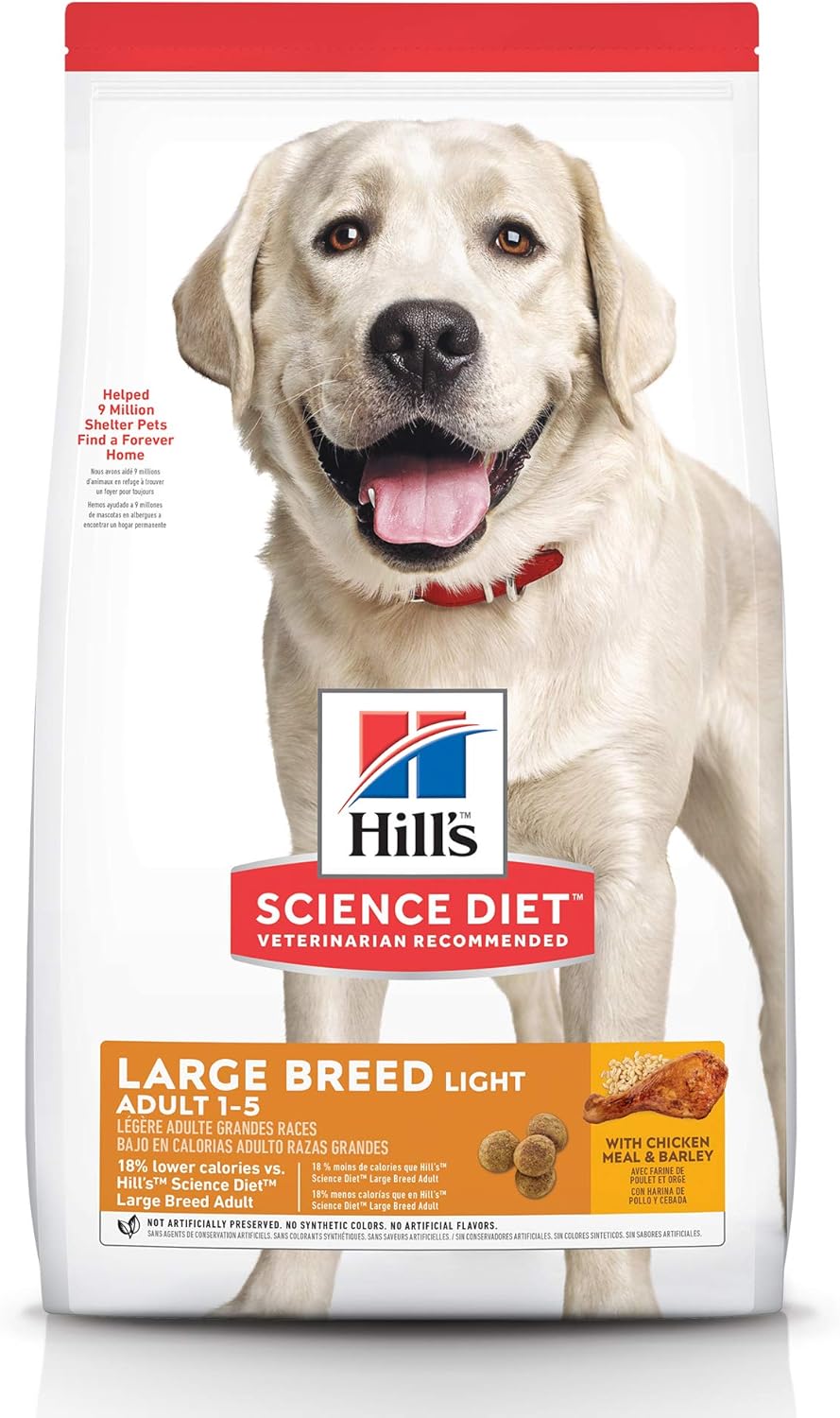 Hill's Science Diet Light Adult Large Breed,Chicken Meal and Barley Recipe, Low Calorie Dry Dog Food for Healthy Weight and Management, 12kg Bag