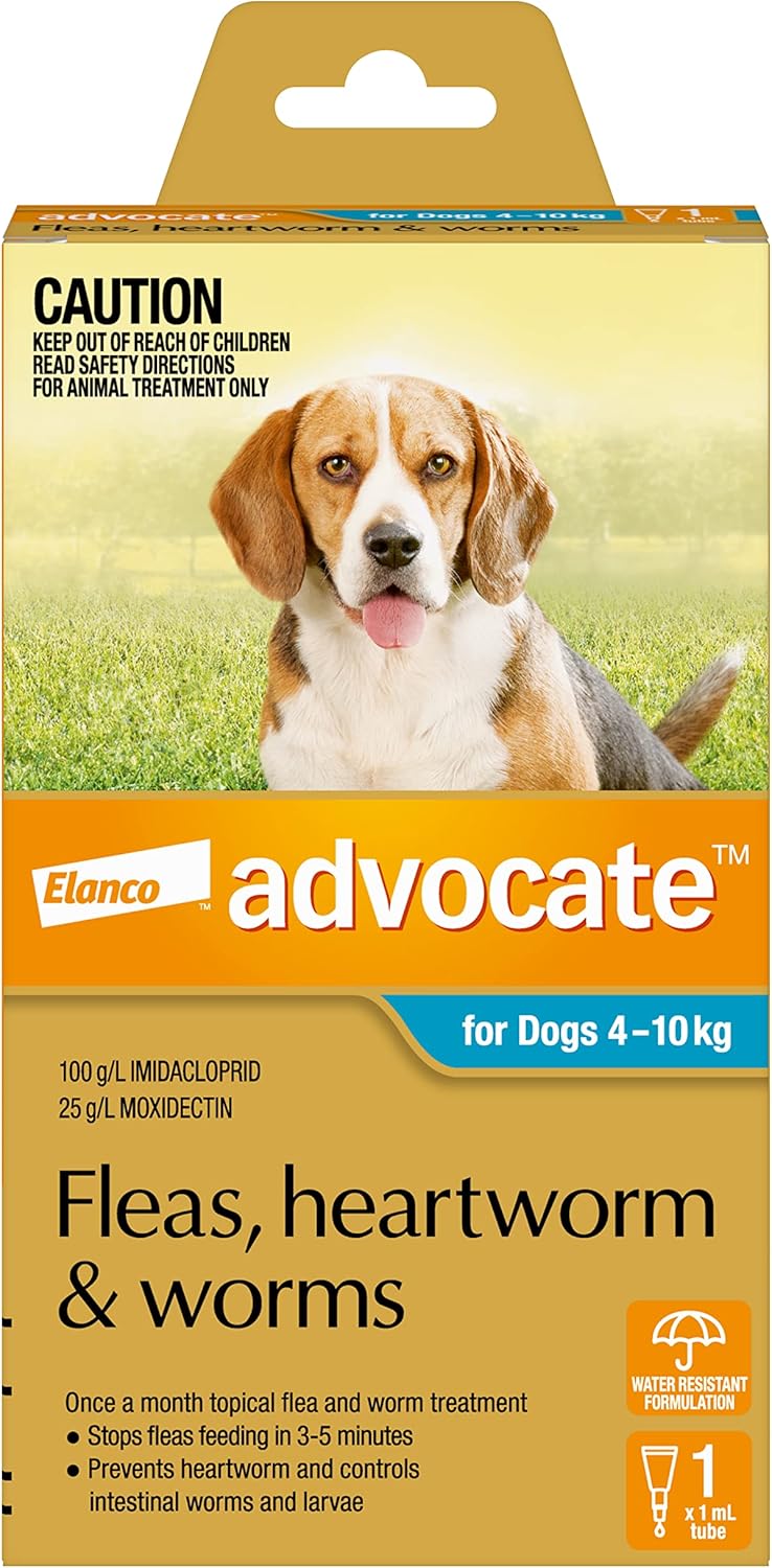 Advocate Dog, Monthly Spot-On Protection from Fleas, Heartworm and Worms, Single Pack Flea Treatment for Medium Dogs 4-10 kg, 1 Pack