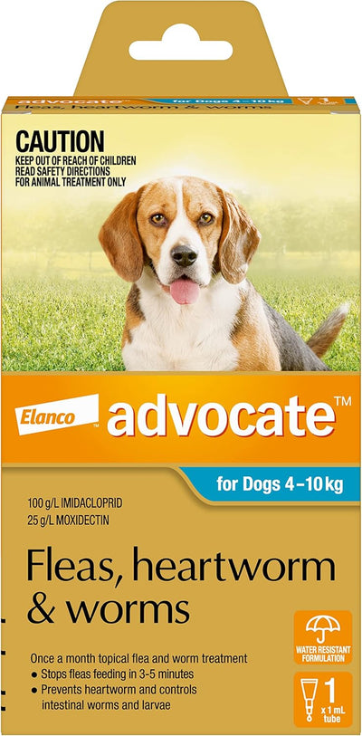 Advocate Dog, Monthly Spot-On Protection from Fleas, Heartworm and Worms, Single Pack Flea Treatment for Medium Dogs 4-10 kg, 1 Pack
