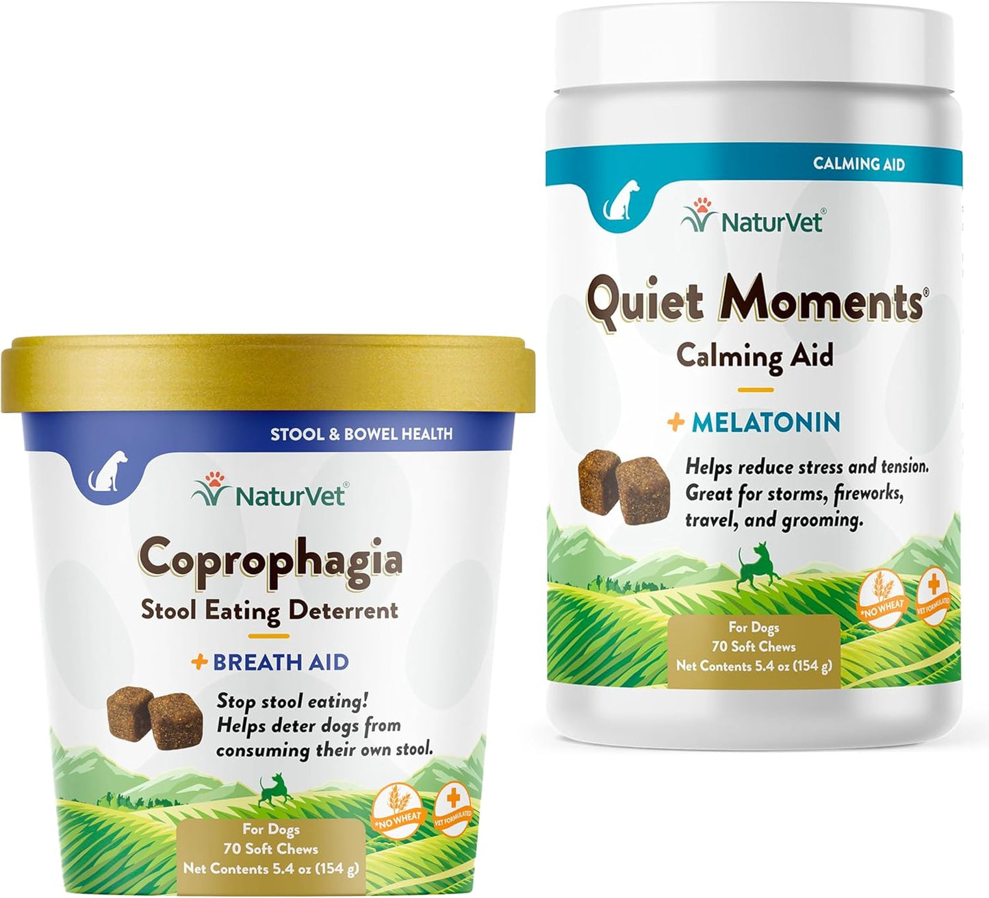 NaturVet – Coprophagia Stool Eating Deterrent Plus Breath Aid – 70 Soft Chews & Quiet Moments Calming Aid – Helps Promote Relaxation, Reduce Stress, Storm Anxiety, Motion Sickness for Dogs – 70 Ct.