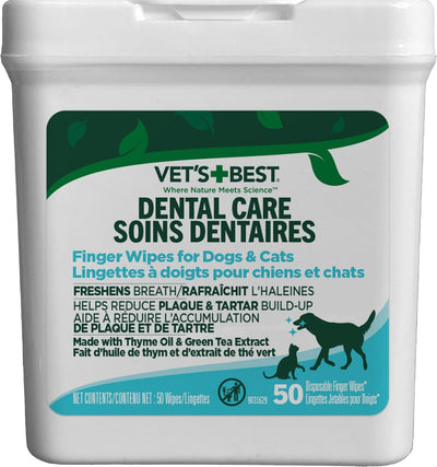 Vet's Best Finger Dental Wipes for Dogs and Cats  – 50 Count