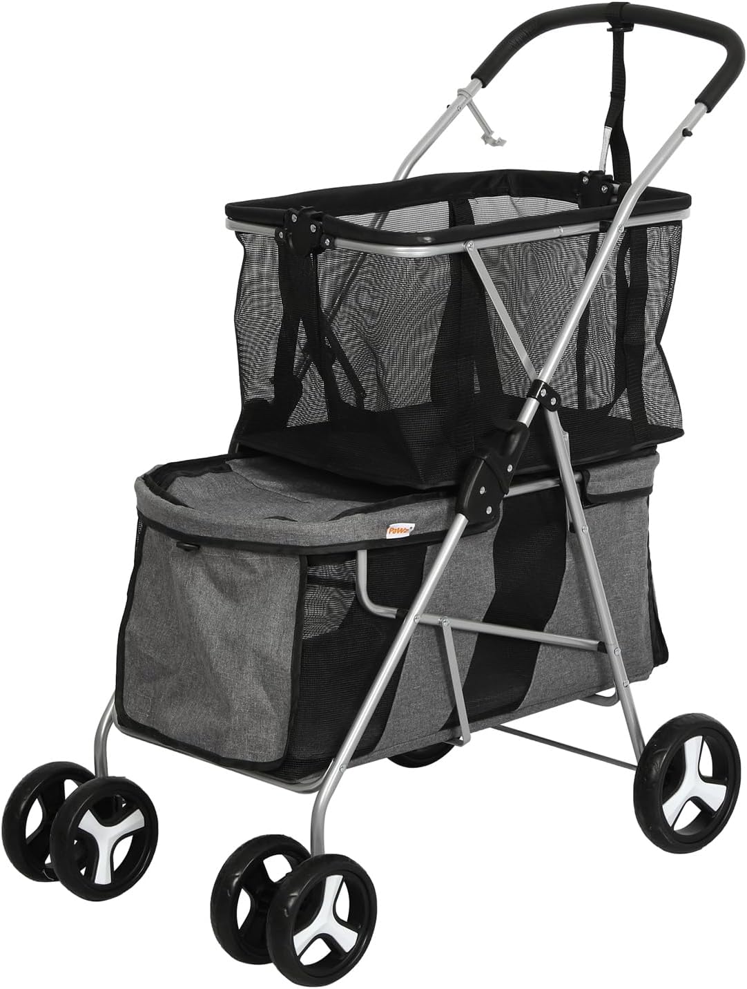 PaWz 2-Tier Pet Stroller, 4 Wheels Pet Carrier with Brake for Dog Cat