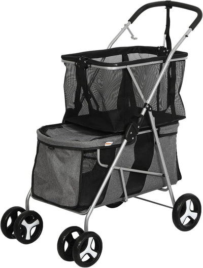 PaWz 2-Tier Pet Stroller, 4 Wheels Pet Carrier with Brake for Dog Cat