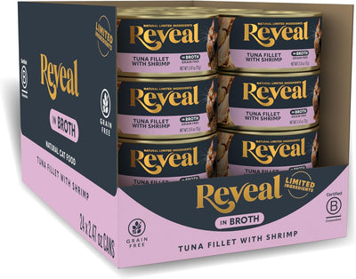 Reveal Natural Wet Cat Food, 24 Count, Grain Free,Tuna with Shrimp in Broth, 70g Tins