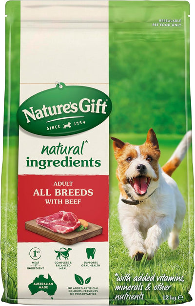Nature's Gift Adult Dry Dog Food, Beef 12Kg - 100% Complete & Balanced Nutrition, Supports Digestion, Immunity & Skin Health