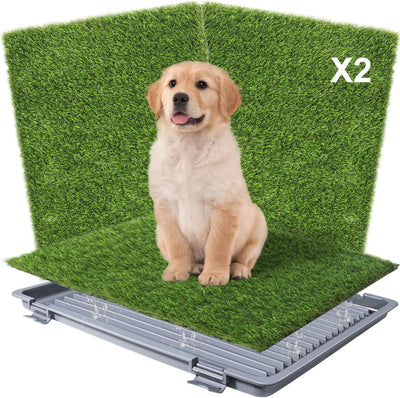 Dog Grass Pad with Tray: Reusable Training Pad with 2-Pack Replaceable Artificial Grass 22"x18" Grey