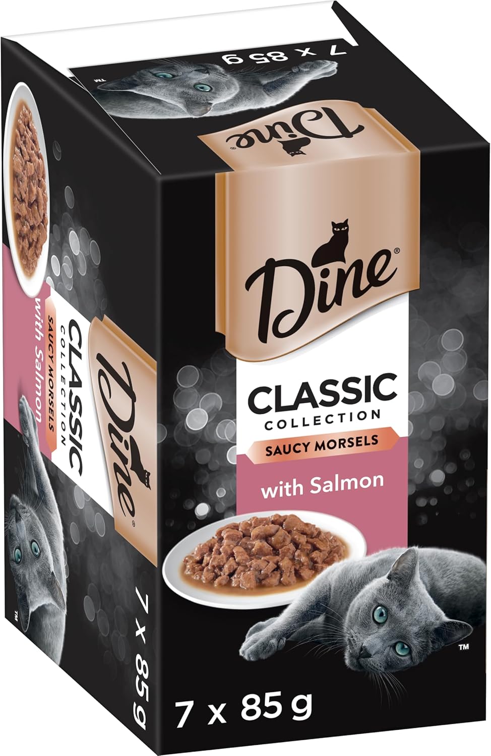 DINE Classic Collection Adult Wet Cat Food Saucy Morsels with Salmon 7 x 85g, 6 Pack (42 Trays)