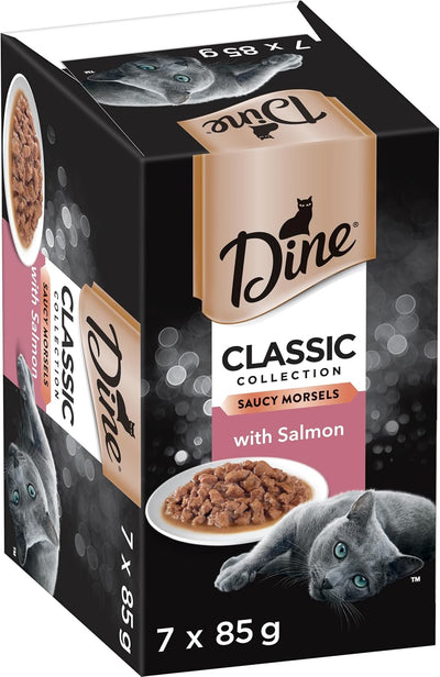 DINE Classic Collection Adult Wet Cat Food Saucy Morsels with Salmon 7 x 85g, 6 Pack (42 Trays)