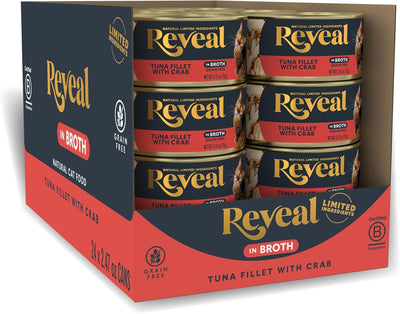 Reveal Natural Wet Cat Food, 24 Count, Grain Free, Limited Ingredient Canned Food for Cats, Tuna with Crab in Broth, 70g Tins