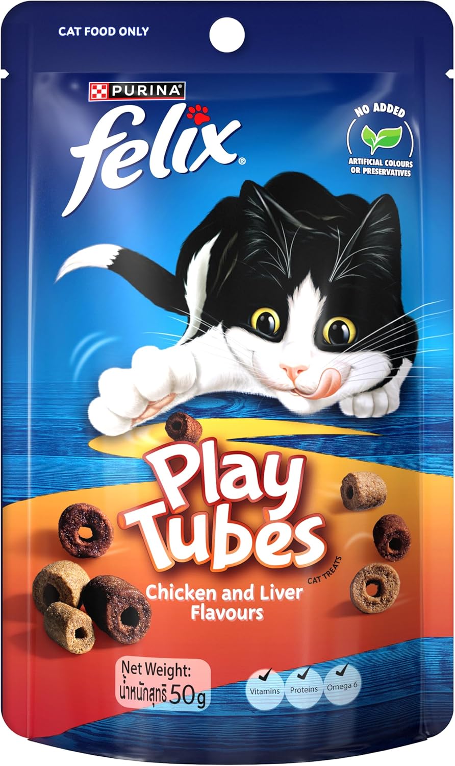 FELIX Adult Cat Treats Chicken & Liver Play Tubes 8x50g