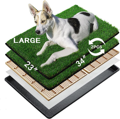 MEEXPAWS Large Dog Grass Toilet with Tray，85×59 cm Puppy Toilet Training Grass with 2 Artificial Grass Pads & 2 Pee Pads，Rapid Drainage for Indoor Use