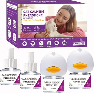 Cat Calming Diffuser, Cat Pheromones Calming Diffuser, Pheromone Dffuser to Calm Cats, Cat Calming Diffuser with 2 Diffuser + 4 Refill,120 Days for Cats Relief Stress Anxiety Purple