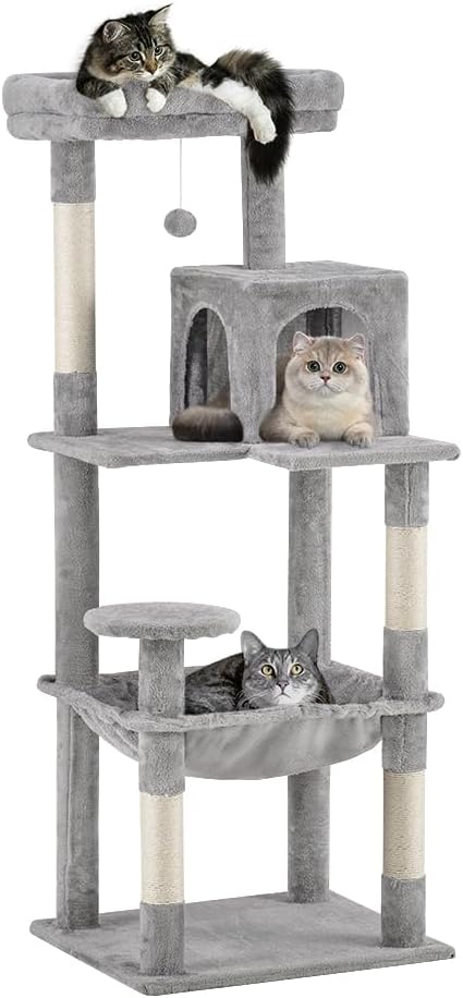 Petzly Cat Tree, 142CM Tall Cat Tree Tower for Large Big Cats, Light Gray