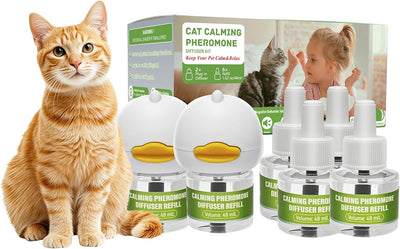 Cat Calming Diffuser Plug in - 6 Pack , Includes 2 Diffusers & 6 Refills