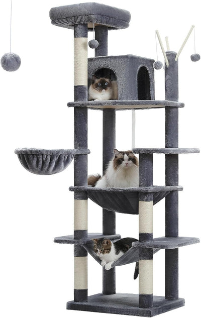 PAWZ Road Multi-Level Cat Tree 175cm With Super Large Hammock (50 * 40cm), Tall Cat Tower for Large Cats With Scratching Posts, Cat Condo and Top Perch Dark Grey