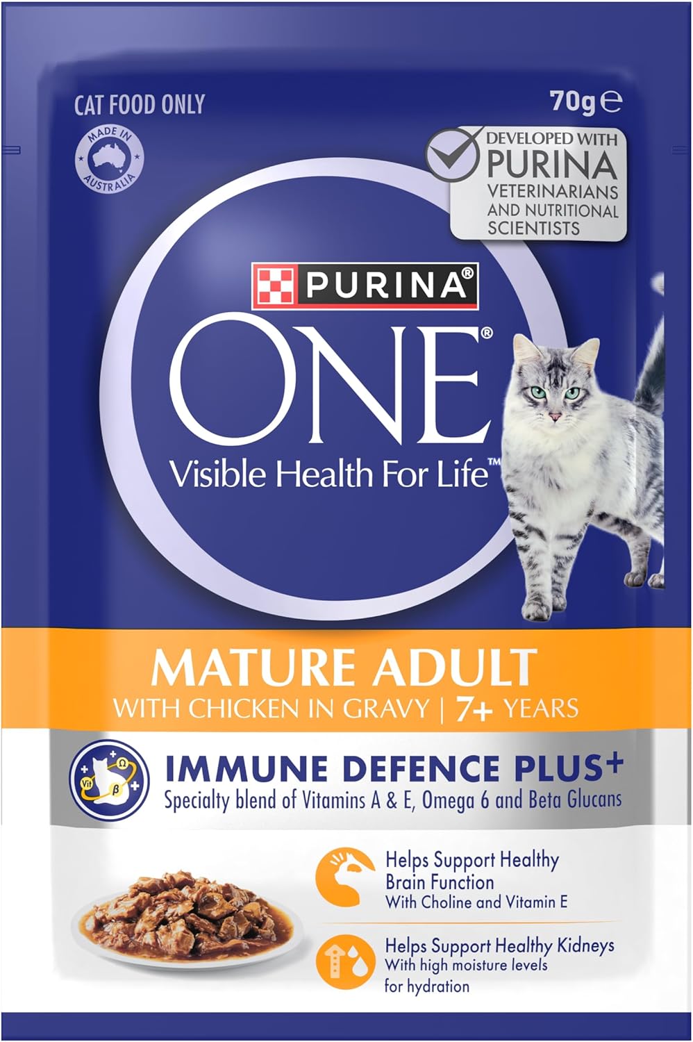 PURINA ONE Mature Adult 7+ Wet Cat Food Succulent Chicken in Gravy Pouch 12x70g