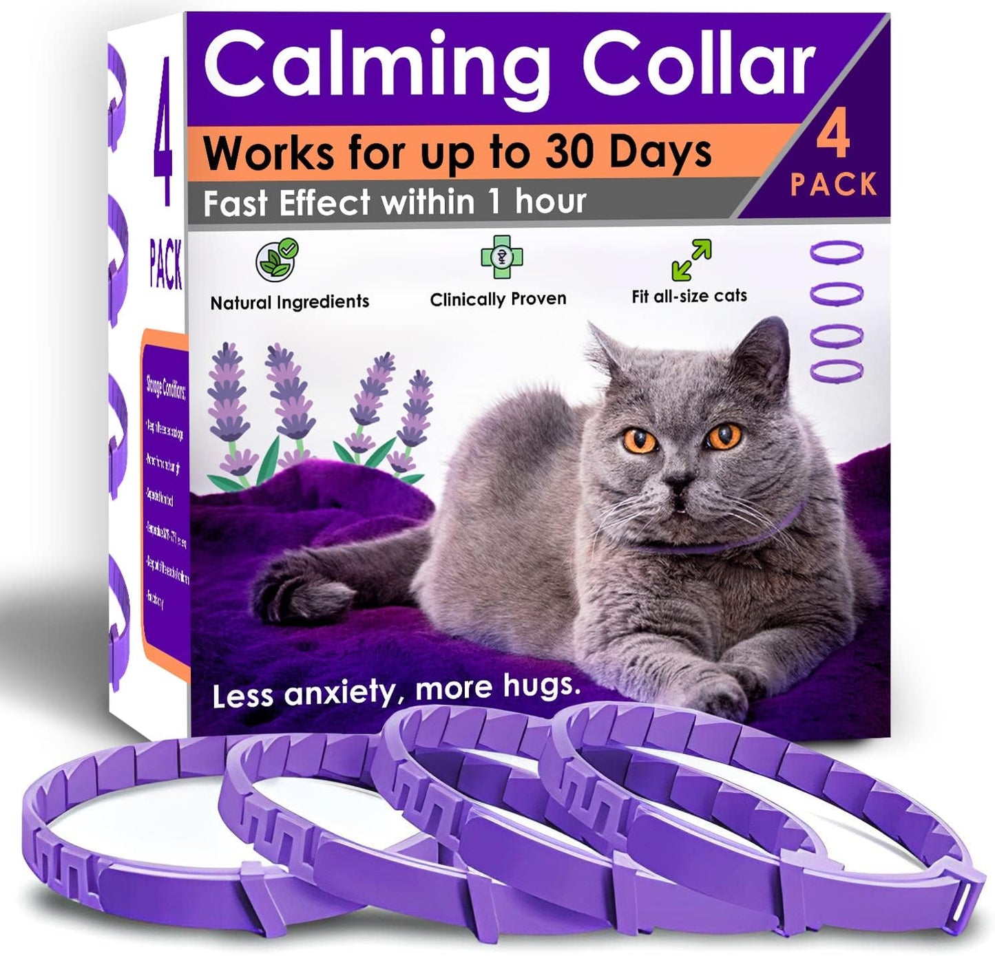 4 Pack Calming Collar for Cats – Pheromone Cat Calming Collar Cat Anxiety Relief and Stress