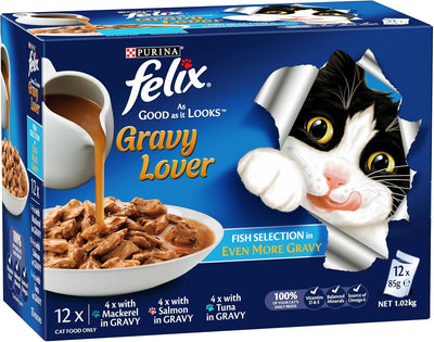 FELIX As Good As It Looks Adult Wet Cat Food Gravy Lover Fish Selection 60x85g