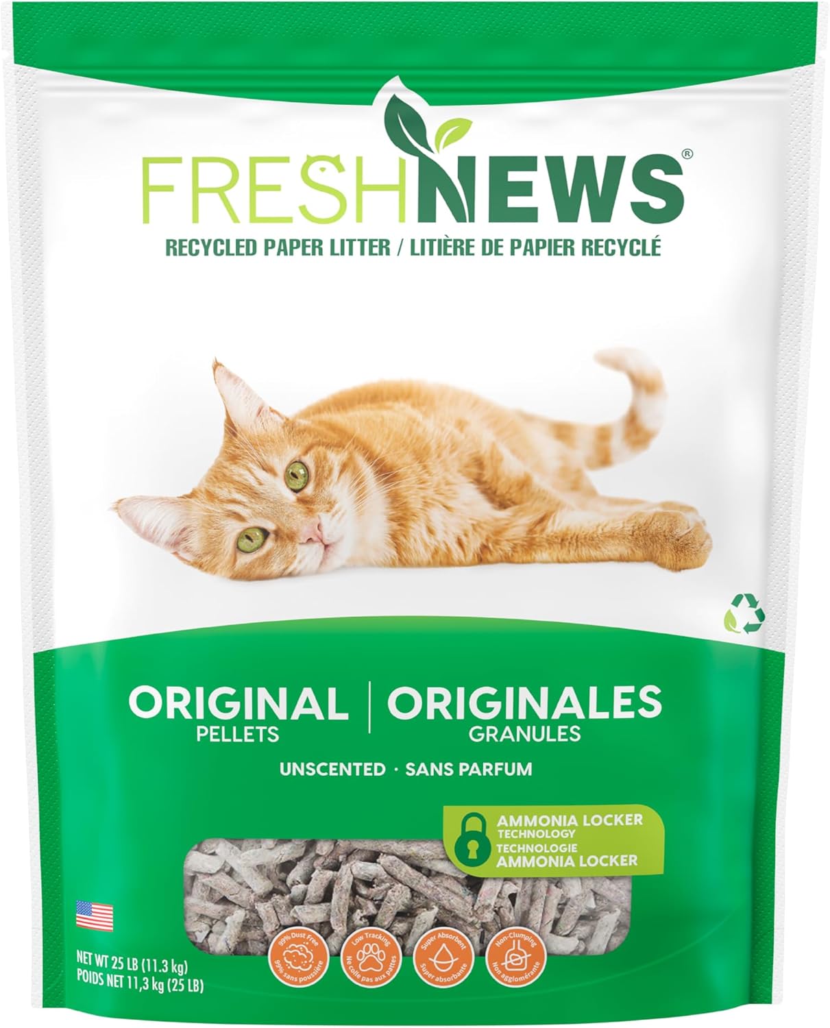 Fresh News Recycled Paper, Original Pellet Cat Litter, 25 Pound-USA made