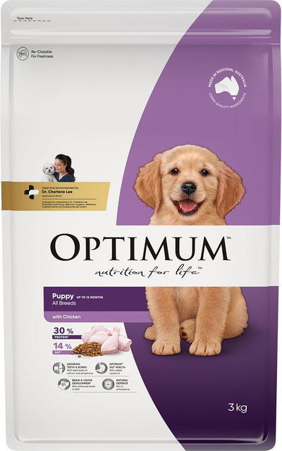 OPTIMUM Puppy All Breed Dry Dog Food With Chicken 3kg Bag, 4 Pack