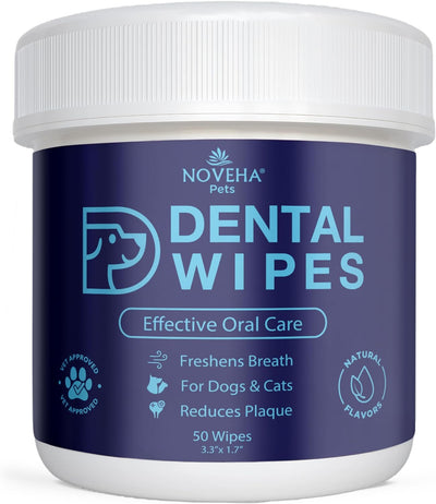 NOVEHA Pets Dental Finger Wipes for Dogs & Cats (50 pcs, Flavor-Free)