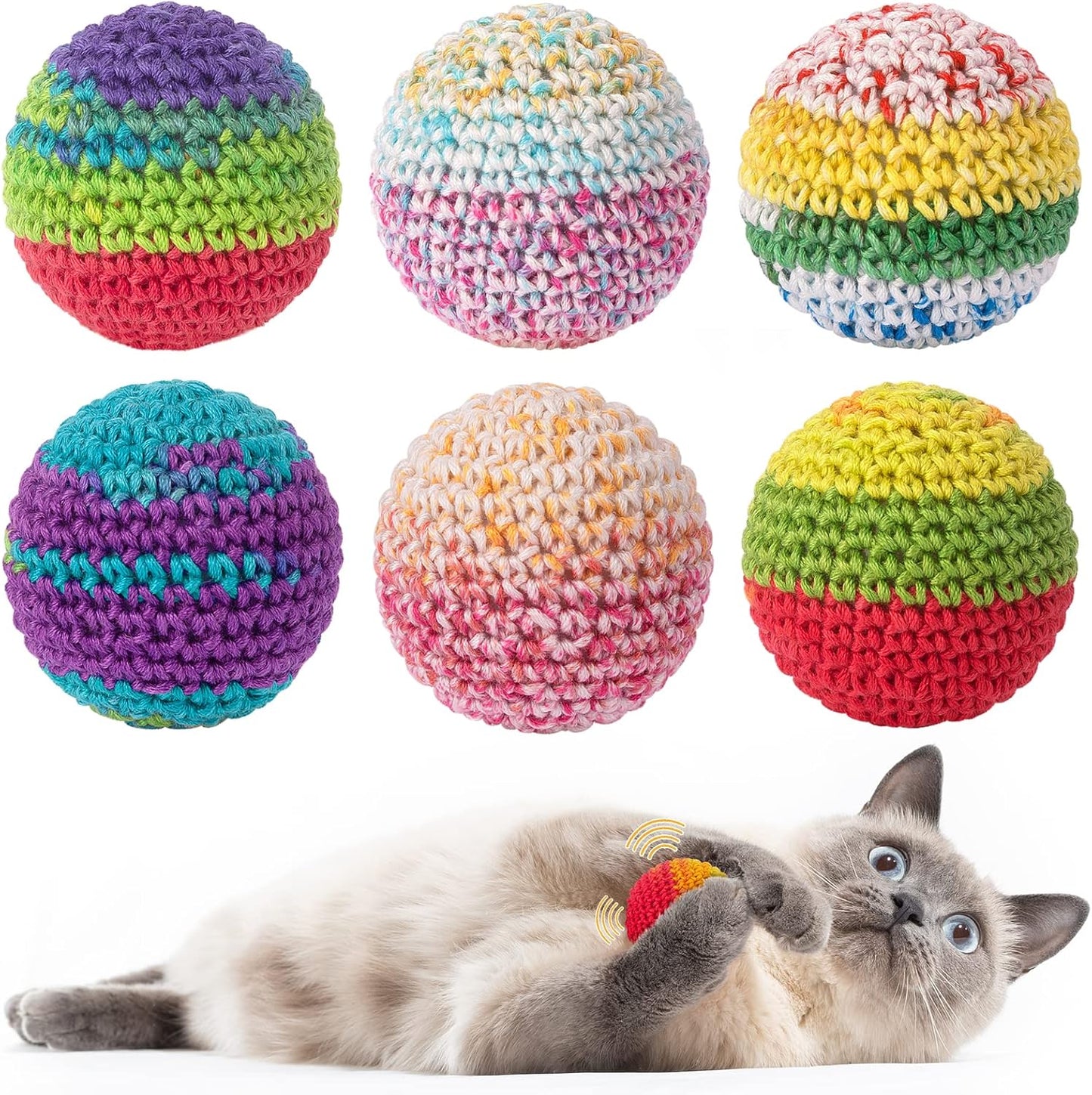 Retro Shaw Cat Toys Balls, Woolen Yarn Cat Ball Toy with Bell Inside-6 pack