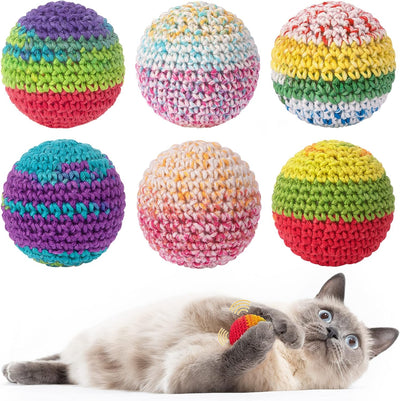 Retro Shaw Cat Toys Balls, Woolen Yarn Cat Ball Toy with Bell Inside-6 pack