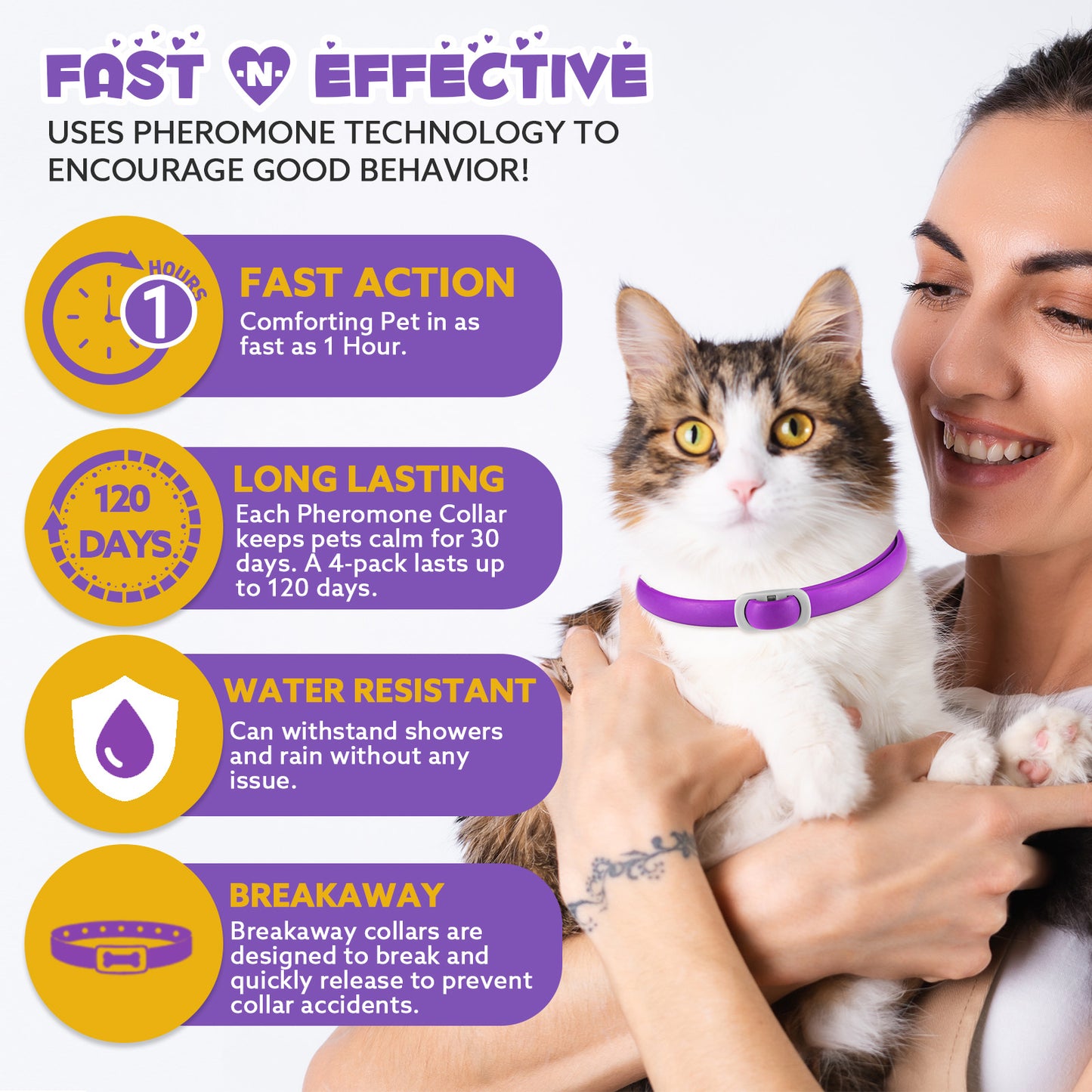 Cat Calming Collar 4 Pack – Natural Pheromone Anti Anxiety Collar for Cats, Stress Relief, Stops Scratching, Spraying & Fighting, Waterproof, Adjustable, Up to 120 Days Protection