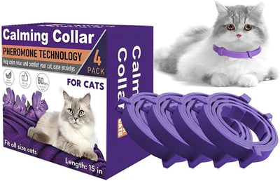 Calming Collar for Cats – 4 Pack Adjustable Cat Calming Collars for Anxiety Relief, Stress Care, Pheromone Collars for Cats Relaxation, Long-Lasting 30-Day Effect (Purple)