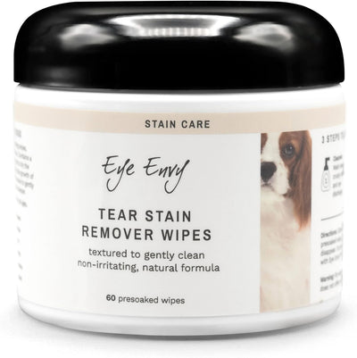 Eye Envy Tear Stain Wipes for Dogs | Textured to Gently Clean | Presoaked in 100% Natural Formula | Recommended by AKC Breeders, Vets, Groomers | Treats The Cause of Staining | 60 Count