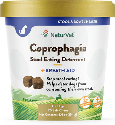NaturVet Coprophagia Stool Eating Deterrent Plus Breath Aid for Dogs, 70 ct Soft Chews, Made in USA