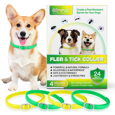 Dog Flea & Tick Collar 4 Pack – Natural Flea and Tick Prevention Collar, Waterproof, Adjustable, Long-Lasting Protection for Small, Medium & Large Dogs | 24 Months Total Protection