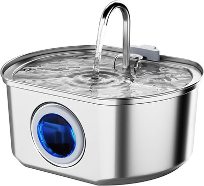 Cat Water Fountain Stainless Steel: 108oz/3.2L Cat Fountain for Drinking - Water Level Window