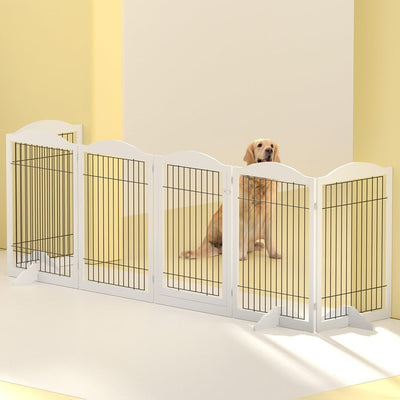 i.Pet Dog Playpen Enclosure 6 Panel Puppy Pet Fence Wooden Play Pen Gate Indoor