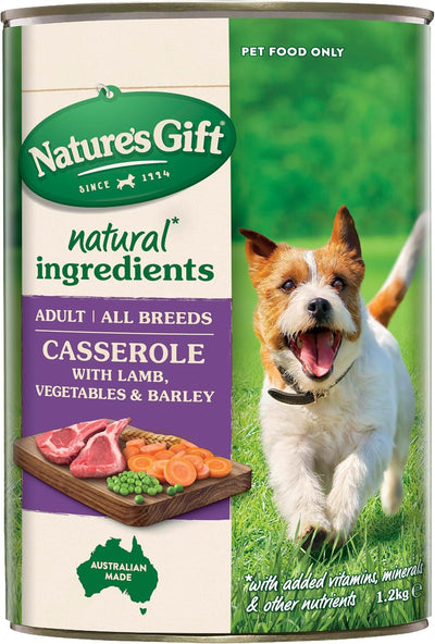 Nature's Gift Adult Wet Dog Food in Can, Casserole with Lamb, Vegetables & Barley 6x1.2Kg
