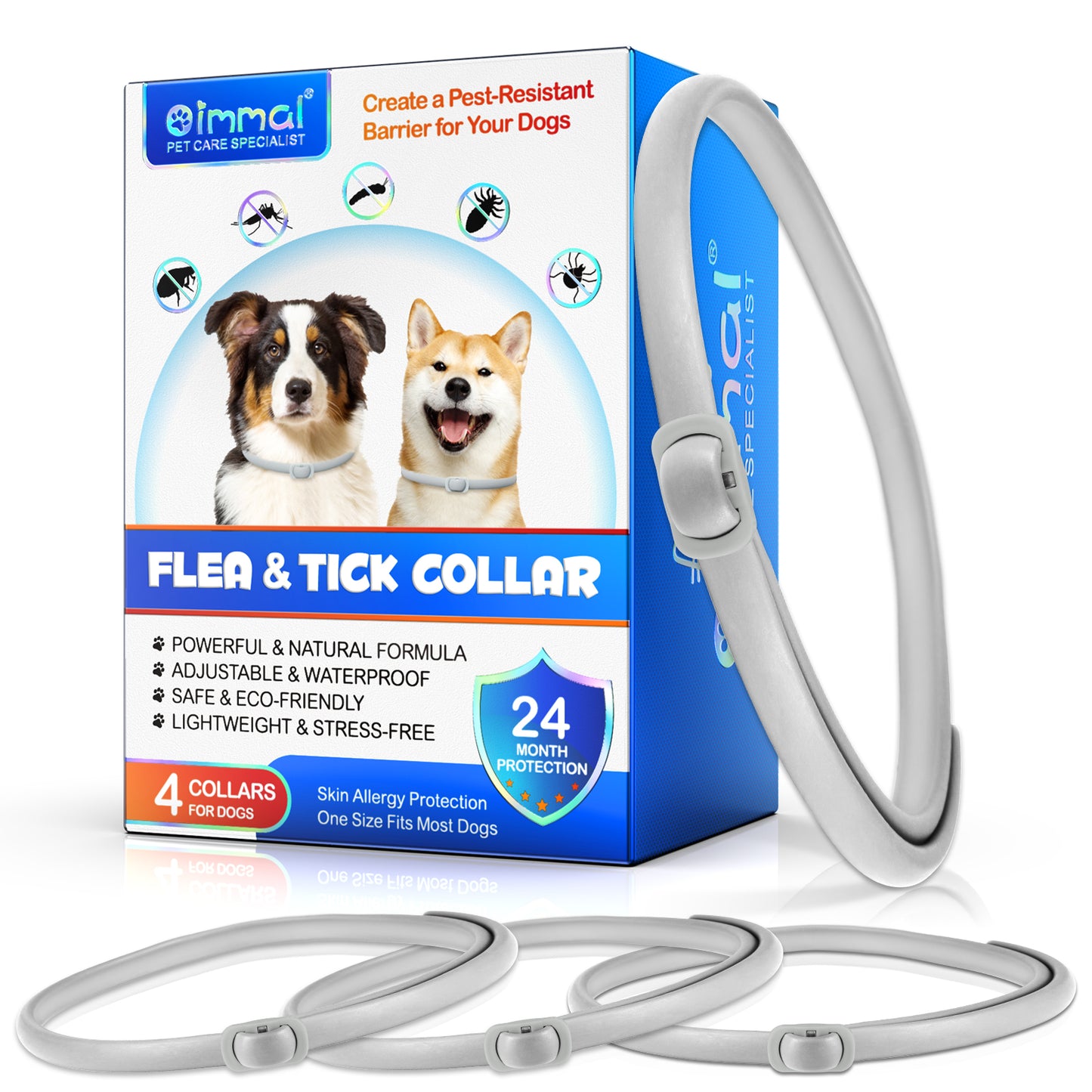 Dog Flea & Tick Collar 4 Pack – Long-Lasting Flea, Tick & Mosquito Protection, Waterproof Adjustable Pest Repellent Collar for Small, Medium & Large Dogs | Up to 24 Months Protection