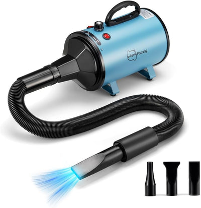 Petzly Dog Dryer for Pet Grooming, 3200W High Velocity Force Blow Pet Dryer, Adjustable Speed & Temperature Control Dog Blow Dryer, Quiet Dog Hair Dryer with 3 Nozzle