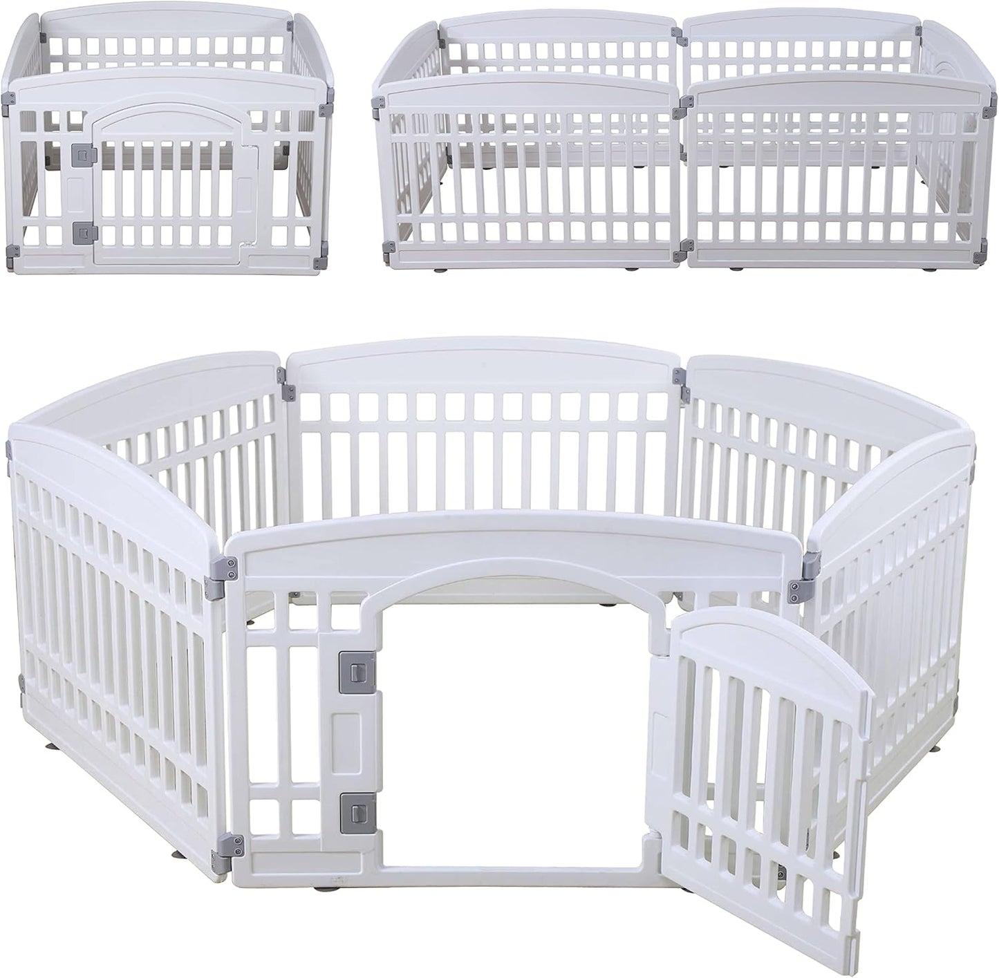 Gupamiga Pet Playpen Foldable Gate for Dogs Heavy Plastic Dog Playpen Puppy Exercise(White 6*Panel)