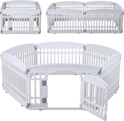 Gupamiga Pet Playpen Foldable Gate for Dogs Heavy Plastic Dog Playpen Puppy Exercise(White 6*Panel)