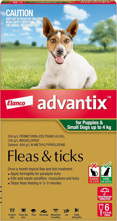 Advantix Fleas, Ticks & Biting Insects for Puppies & Small Dogs Up To 4kg - 6 Pack