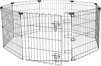 Amazon Basics Foldable Metal Pet Dog Exercise Fence Pen With Door Gate - 150 x 150 x 61 centimeters, Black