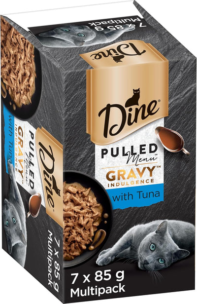 DINE Pulled Menu Adult Wet Cat Food Gravy Indulgence with Tuna 7 x 85g, 6 Pack (42 Trays)