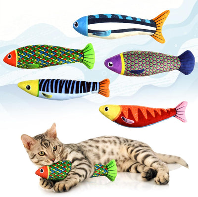 Cat Toys Saury Fish： 5 Pack Catnip Toys with Crinkle Sound and Soft Cotton